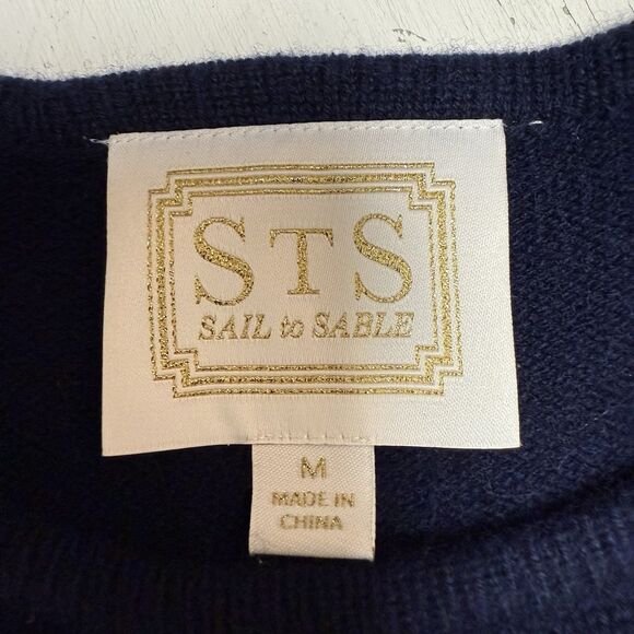 Sail to Sable Casmere Sweater M Wool Blend Tiered Bell Sleeve Navy Luxury Soft - Picture 10 of 11